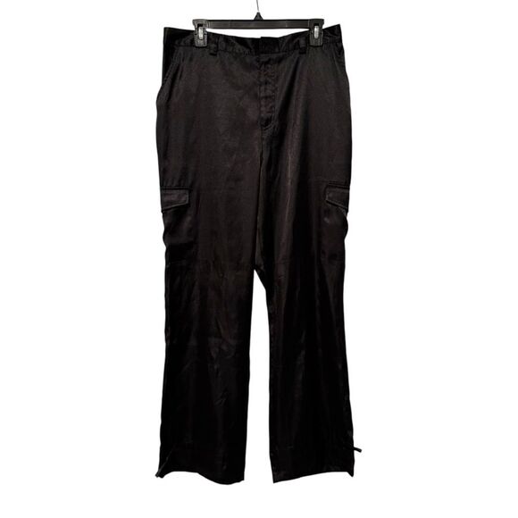 Catalina Satin High Waisted Wide Leg Ankle Cinch Cargo Pants Black Large - Picture 1 of 8